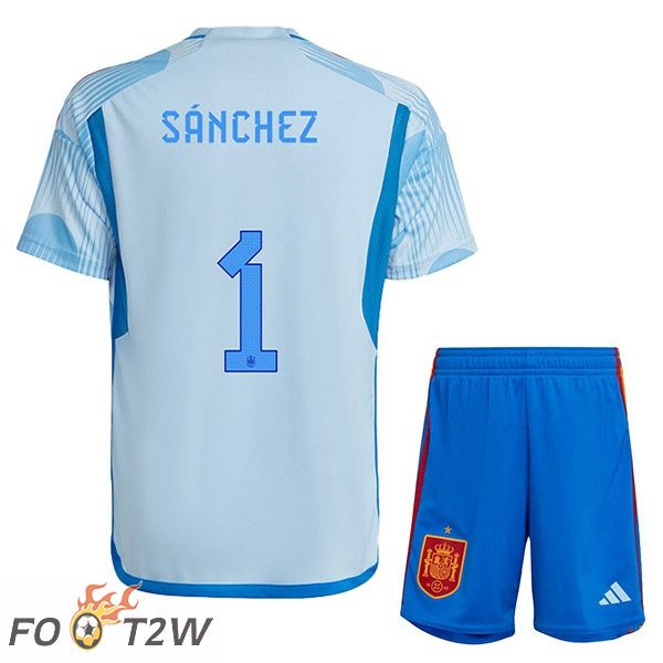 Maillots Equipe De Espagne (SÁNCHEZ 1) Enfant Exterieur Bleu Blanc Coupe du monde 2022