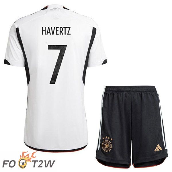 Maillot Allemagne (HAVERTZ 7) Enfant Domicile Noir Blanc Coupe du monde 2022