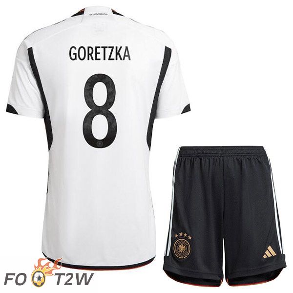 Maillot Allemagne (GORETZKA 8) Enfant Domicile Noir Blanc Coupe du monde 2022