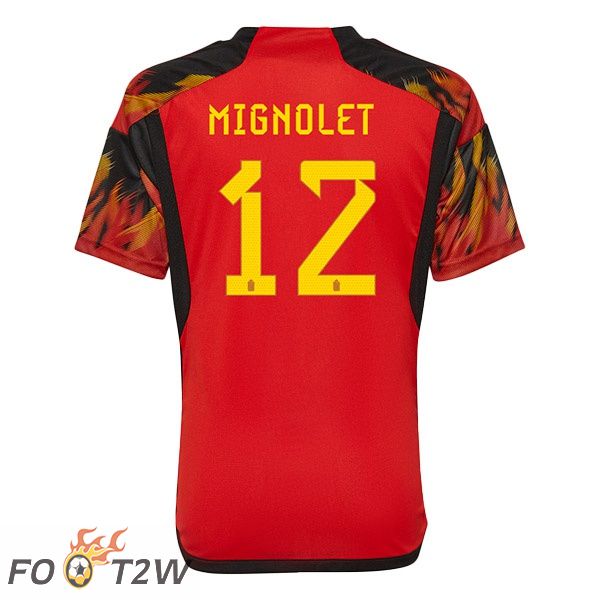 Maillots Equipe De Belgique (MIGNOLET 12) Domicile Rouge Coupe du monde 2022