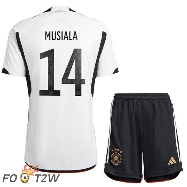 Maillot Allemagne (MUSIALA 14) Enfant Domicile Noir Blanc Coupe du monde 2022