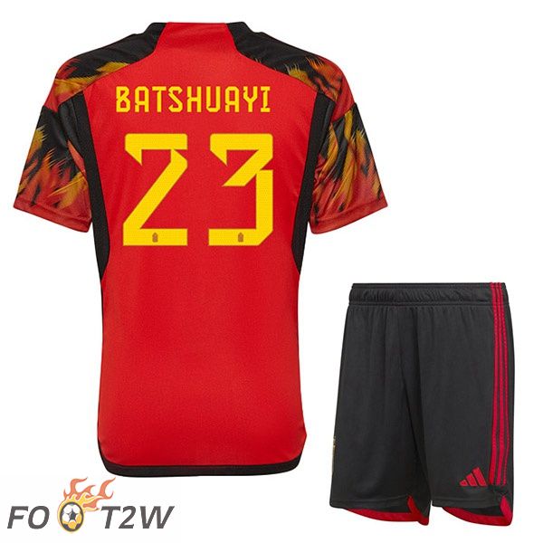 Maillots Equipe De Belgique (BATSHUAYI 23) Enfant Domicile Rouge Coupe du monde 2022