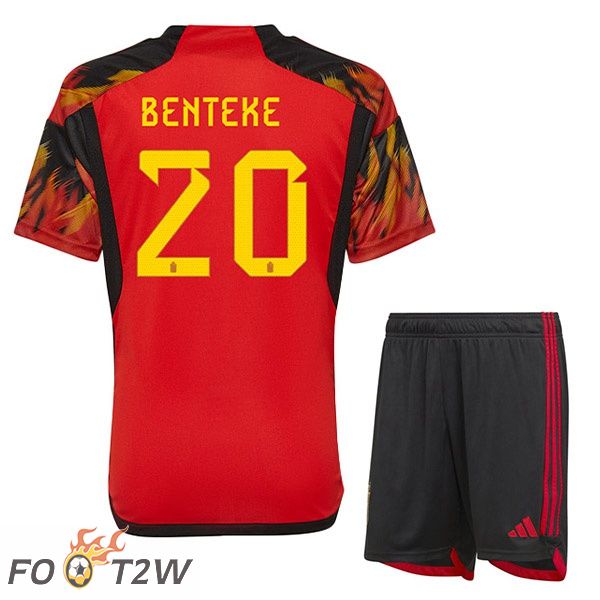 Maillots Equipe De Belgique (BENTEKE 20) Enfant Domicile Rouge Coupe du monde 2022