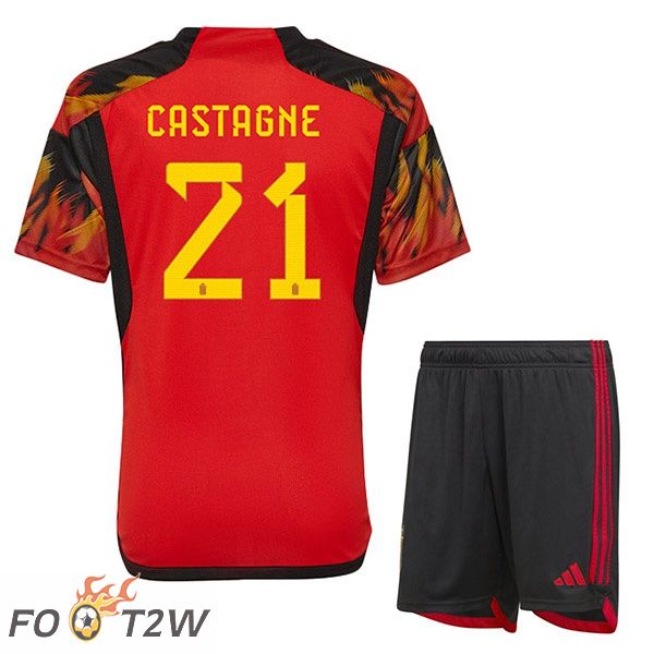 Maillots Equipe De Belgique (CASTAGNE 21) Enfant Domicile Rouge Coupe du monde 2022