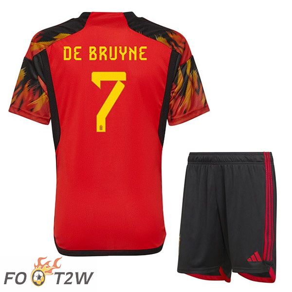 Maillots Equipe De Belgique (DE BRUYNE 7) Enfant Domicile Rouge Coupe du monde 2022