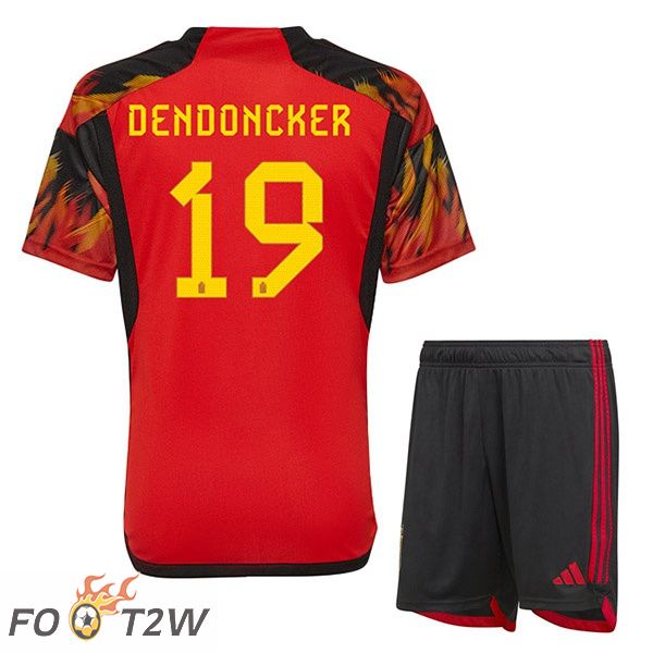 Maillots Equipe De Belgique (DENDONCKER 19) Enfant Domicile Rouge Coupe du monde 2022