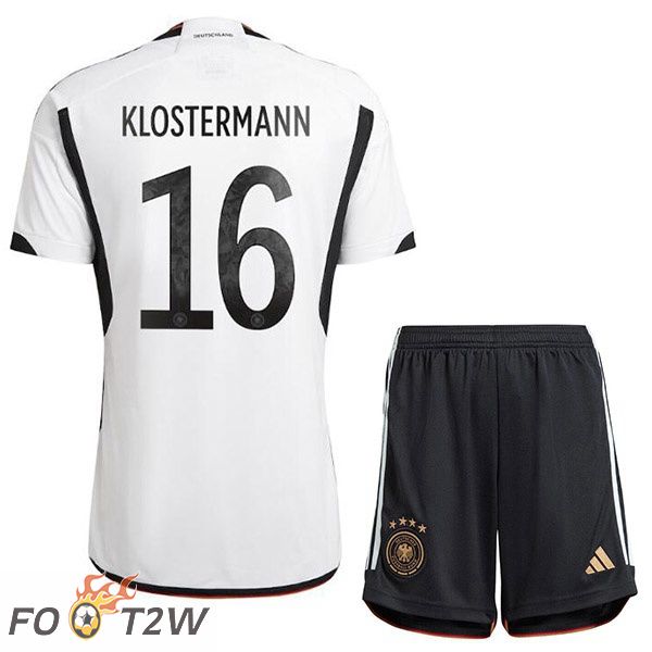 Maillot Allemagne (KLOSTERMANN 16) Enfant Domicile Noir Blanc Coupe du monde 2022