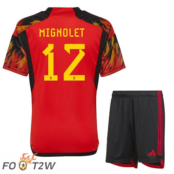 Maillots Equipe De Belgique (MIGNOLET 12) Enfant Domicile Rouge Coupe du monde 2022