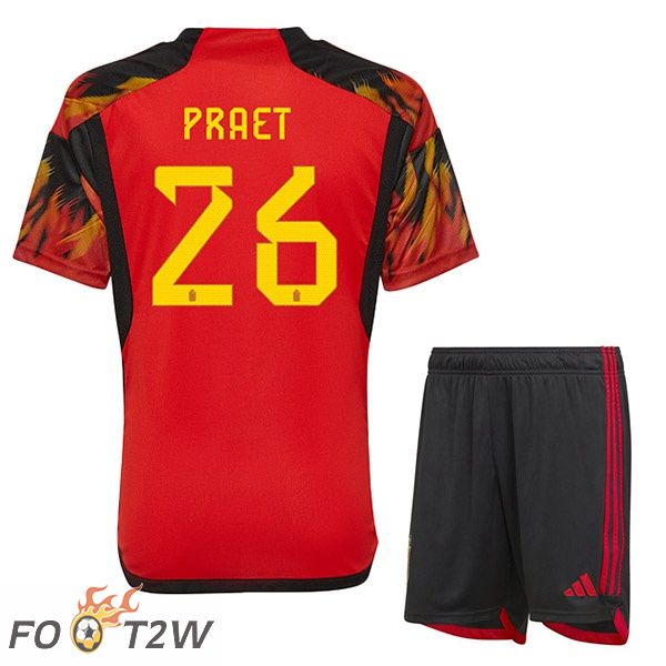 Maillots Equipe De Belgique (PRAET 26) Enfant Domicile Rouge Coupe du monde 2022