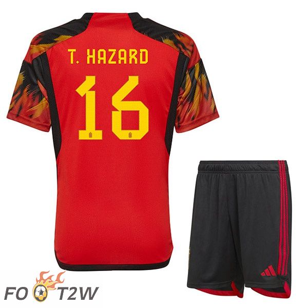 Maillots Equipe De Belgique (T. HAZARD 16) Enfant Domicile Rouge Coupe du monde 2022