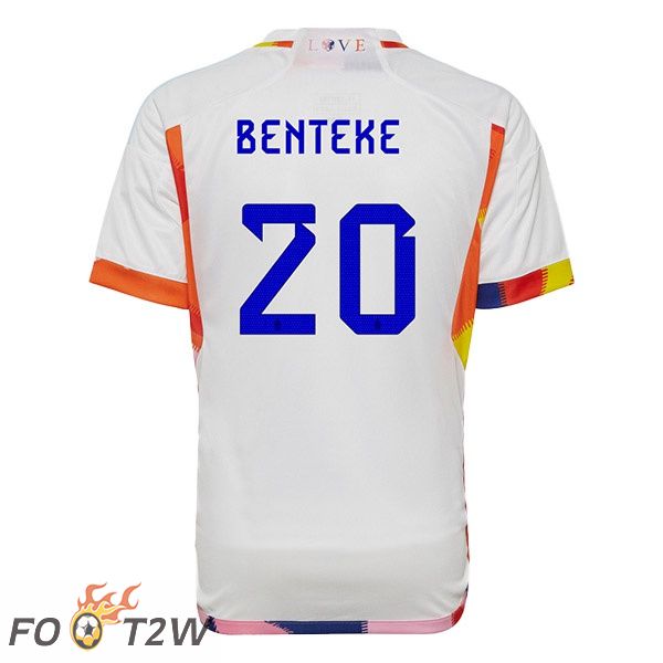 Maillots Equipe De Belgique (BENTEKE 20) Exterieur Blanc Coupe du monde 2022