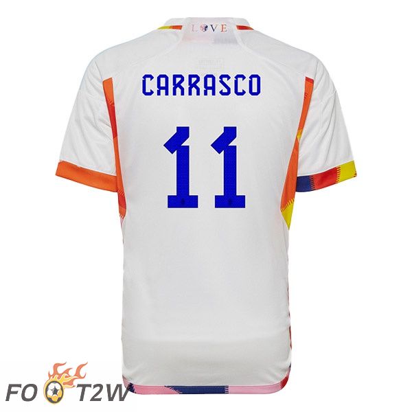 Maillots Equipe De Belgique (CARRASCO 11) Exterieur Blanc Coupe du monde 2022