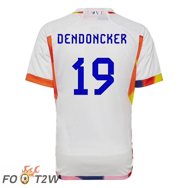 Maillots Equipe De Belgique (DENDONCKER 19) Exterieur Blanc Coupe du monde 2022