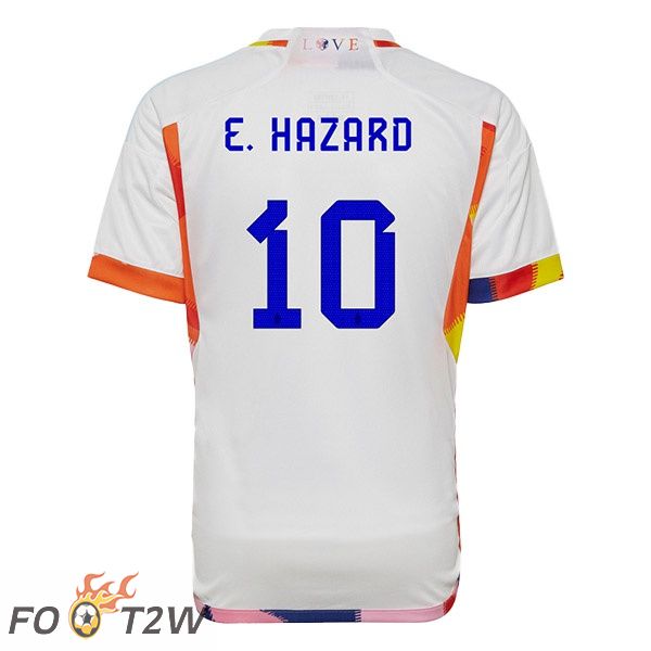 Maillots Equipe De Belgique (E.HAZARD 10) Exterieur Blanc Coupe du monde 2022