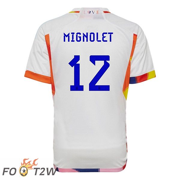 Maillots Equipe De Belgique (MIGNOLET 12) Exterieur Blanc Coupe du monde 2022