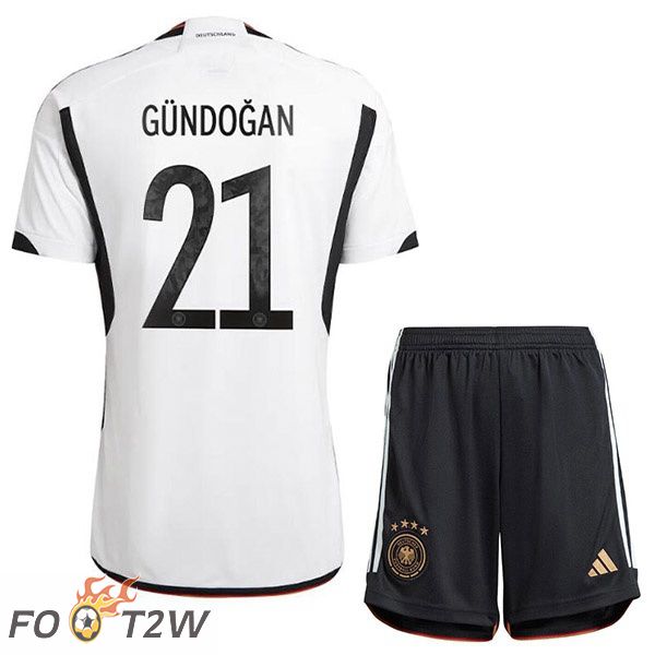 Maillot Allemagne (GÜNDOGAN 21) Enfant Domicile Noir Blanc Coupe du monde 2022