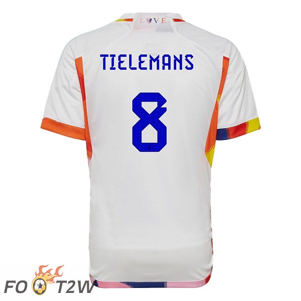 Maillots Equipe De Belgique (TIELEMANS 8) Exterieur Blanc Coupe du monde 2022