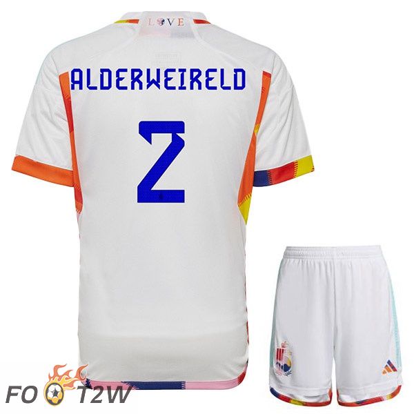 Maillots Equipe De Belgique (ALDERWEIRELD 2) Enfant Exterieur Blanc Coupe du monde 2022