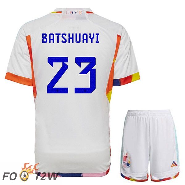 Maillots Equipe De Belgique (BATSHUAYI 23) Enfant Exterieur Blanc Coupe du monde 2022