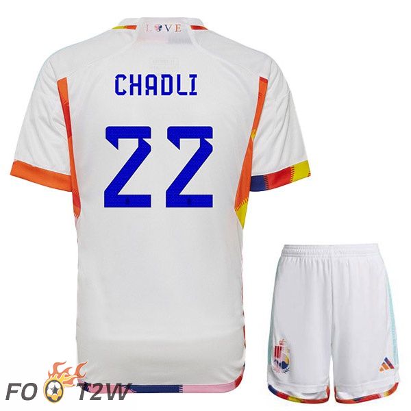 Maillots Equipe De Belgique (CHADLI 22) Enfant Exterieur Blanc Coupe du monde 2022