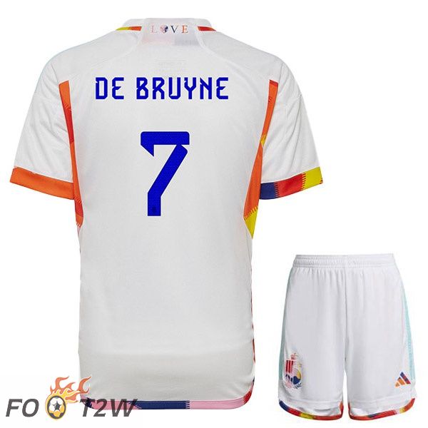 Maillots Equipe De Belgique (DE BRUYNE 7) Enfant Exterieur Blanc Coupe du monde 2022