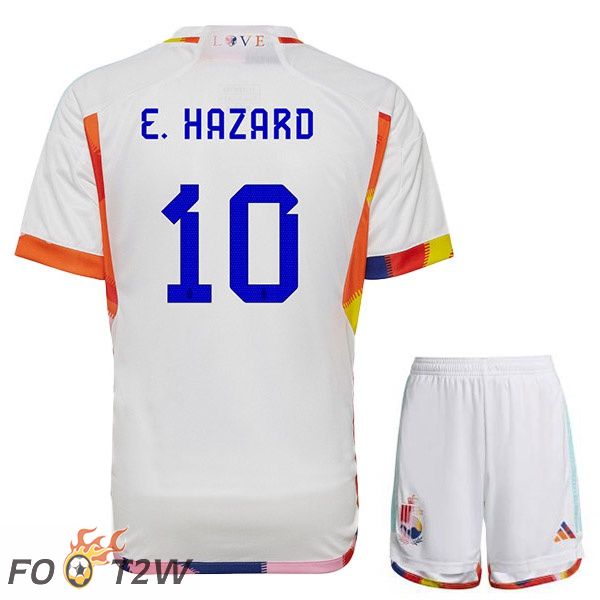 Maillots Equipe De Belgique (E.HAZARD 10) Enfant Exterieur Blanc Coupe du monde 2022