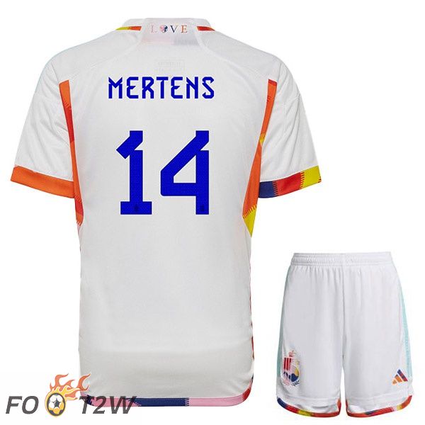 Maillots Equipe De Belgique (MERTENS 14) Enfant Exterieur Blanc Coupe du monde 2022