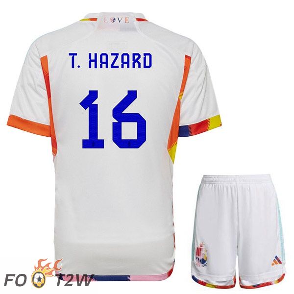 Maillots Equipe De Belgique (T. HAZARD 16) Enfant Exterieur Blanc Coupe du monde 2022