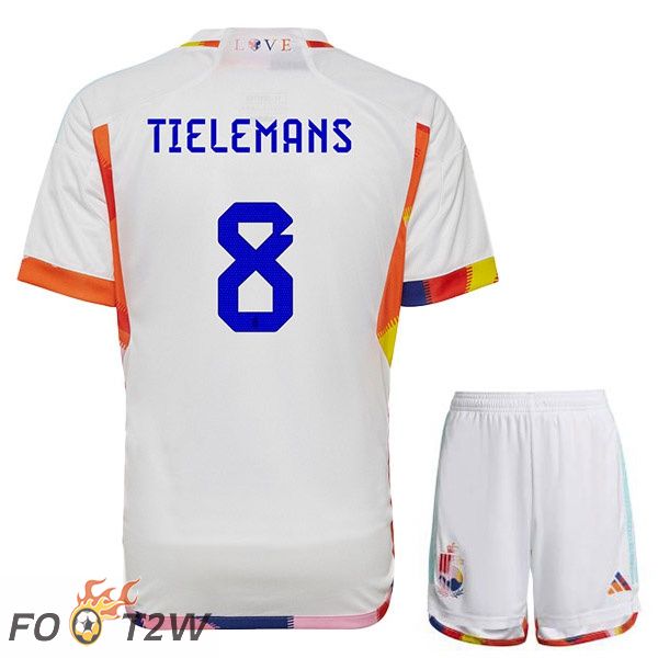 Maillots Equipe De Belgique (TIELEMANS 8) Enfant Exterieur Blanc Coupe du monde 2022