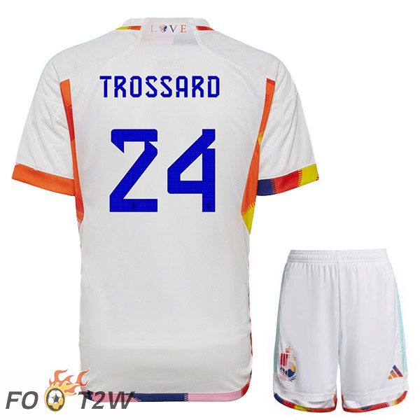 Maillots Equipe De Belgique (TROSSARD 24) Enfant Exterieur Blanc Coupe du monde 2022