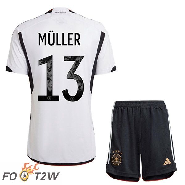 Maillots Equipe De Allemagne (MÜLLER 13) Enfant Domicile Noir Blanc Coupe du monde 2022