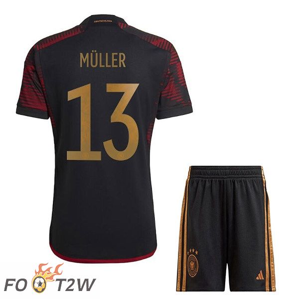 Maillots Equipe De Allemagne (MÜLLER 13) Enfant Exterieur Noir Coupe du monde 2022