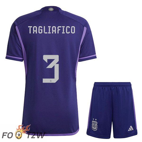 Maillot Foot Equipe De Argentine (TAGLIAFICO 3) Enfant Exterieur Coupe Du Monde 2022