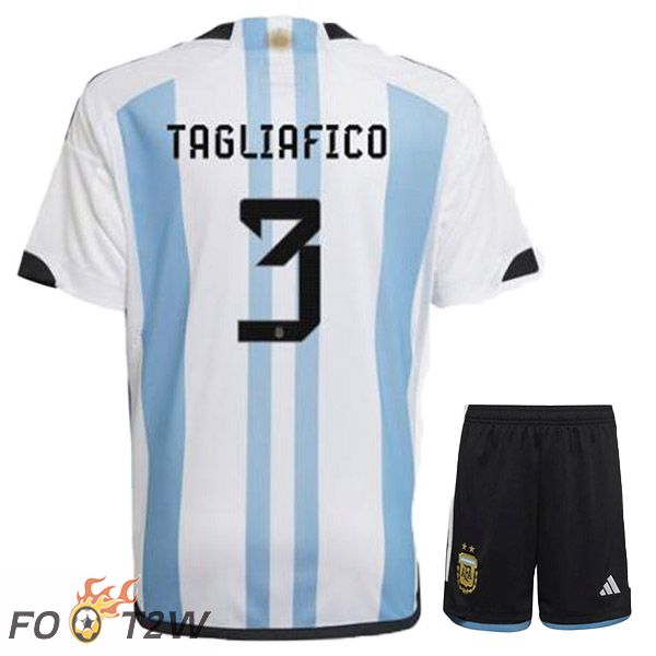 Maillot Foot Equipe De Argentine (TAGLIAFICO 3) Enfant Domicile Coupe Du Monde 2022