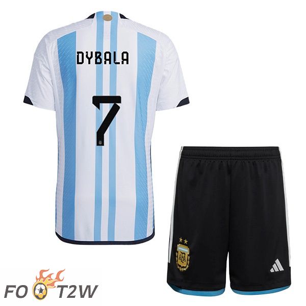 Maillot Foot Equipe de Argentine (DYBALA 7) Enfant Domicile Bleu Blanc Coupe du monde 2022