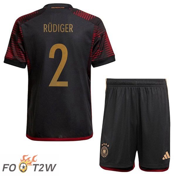 Maillot Allemagne (RÜDIGER 2) Enfant Exterieur Noir Coupe du monde 2022