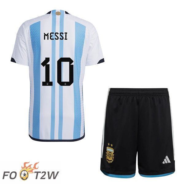 Maillot Foot Equipe de Argentine (MESSI 10) Enfant Domicile Bleu Blanc Coupe du monde 2022