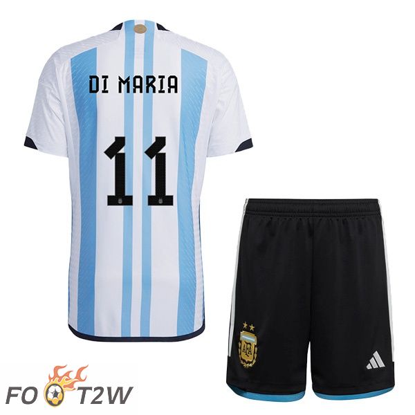 Maillot Foot Equipe de Argentine (DI MARIA 11) Enfant Domicile Bleu Blanc Coupe du monde 2022