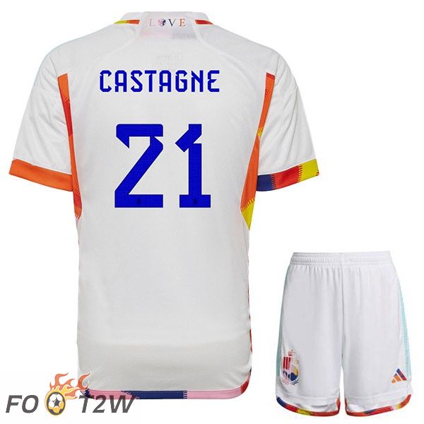 Maillots Equipe De Belgique (CASTAGNE 21) Enfant Exterieur Blanc 2022/2023