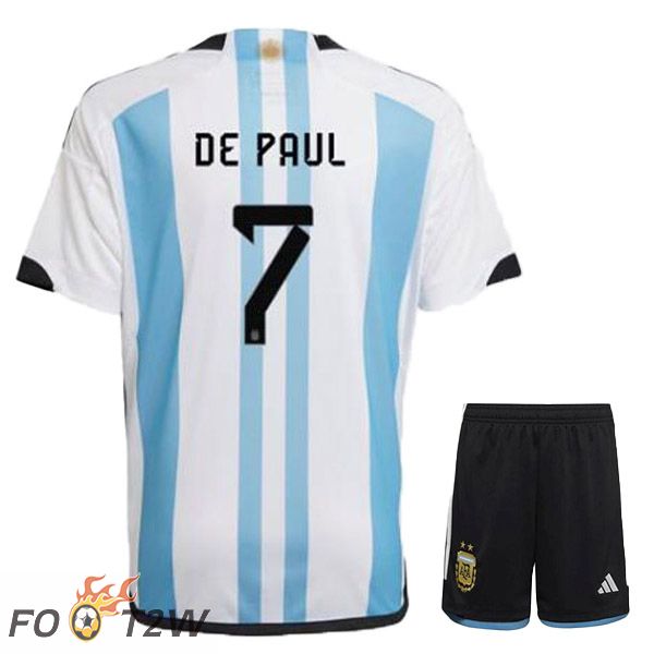 Maillot Foot Equipe De Argentine (DE PAUL 7) Enfant Domicile Bleu Blanc 2022/2023