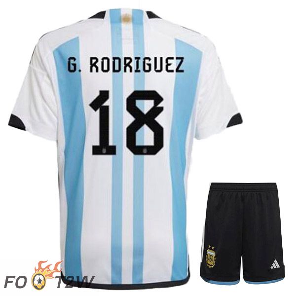 Maillot Foot Equipe De Argentine (G. RODRIGUEZ 18) Enfant Domicile Bleu Blanc 2022/2023