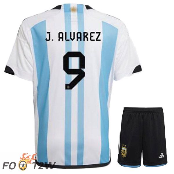 Maillot Foot Equipe De Argentine (J. ALVAREZ 9) Enfant Domicile Bleu Blanc 2022/2023