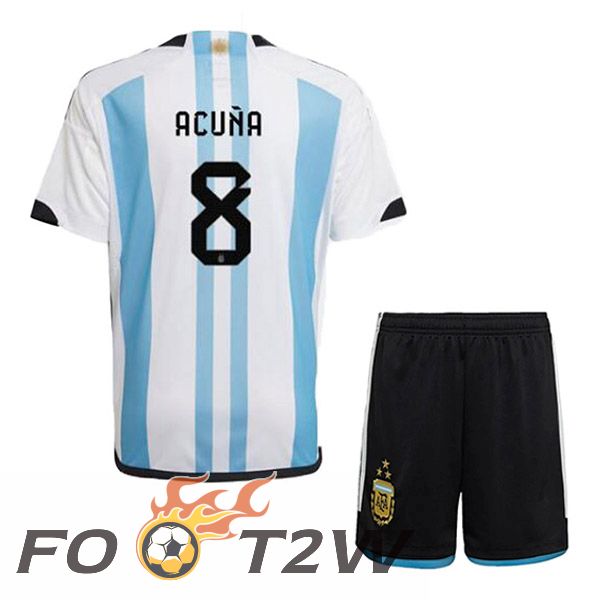 Maillot Foot Equipe De Argentine (ACUÑA 8) 3 Stars Enfant Domicile Bleu Blanc 2022/2023