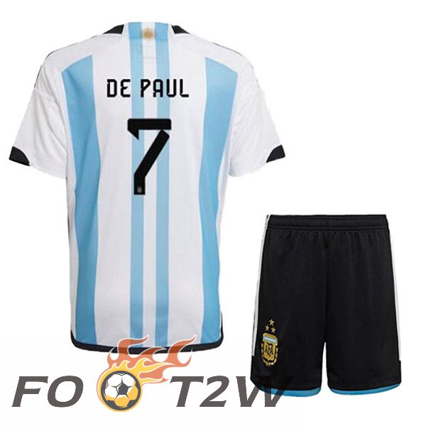 Maillot Foot Equipe De Argentine (DE PAUL 7) 3 Stars Enfant Domicile Bleu Blanc 2022/2023