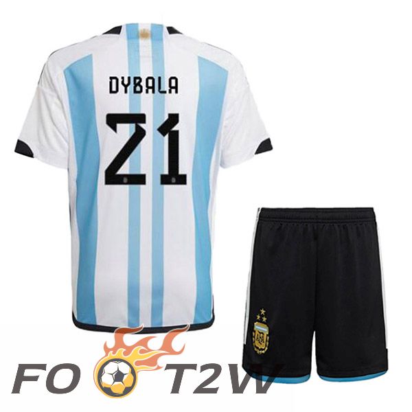 Maillot Foot Equipe De Argentine (DYBALA 21) 3 Stars Enfant Domicile Bleu Blanc 2022/2023