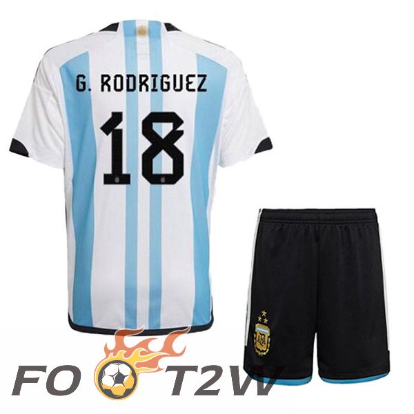 Maillot Foot Equipe De Argentine (G. RODRIGUEZ 18) 3 Stars Enfant Domicile Bleu Blanc 2022/2023