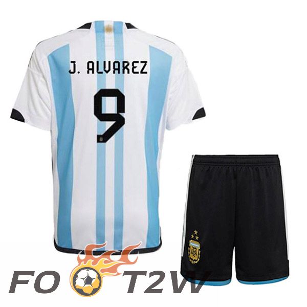 Maillot Foot Equipe De Argentine (J. ALVAREZ 9) 3 Stars Enfant Domicile Bleu Blanc 2022/2023