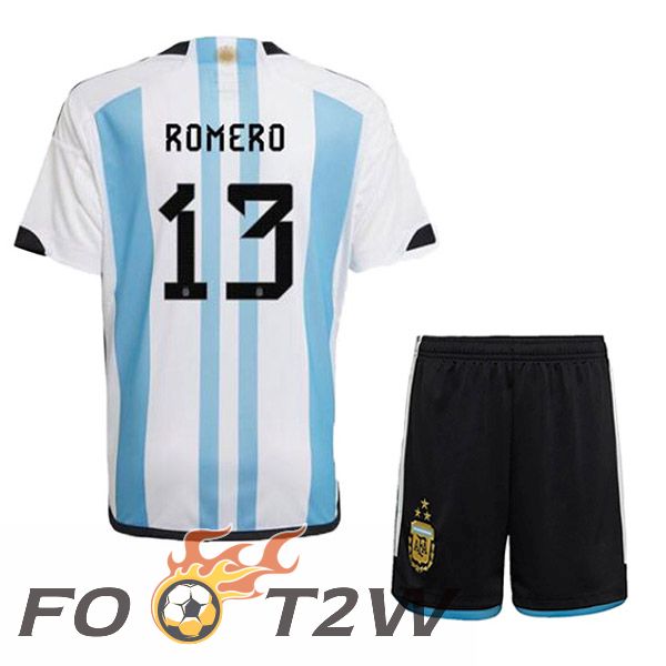 Maillot Foot Equipe De Argentine (ROMERO 13) 3 Stars Enfant Domicile Bleu Blanc 2022/2023