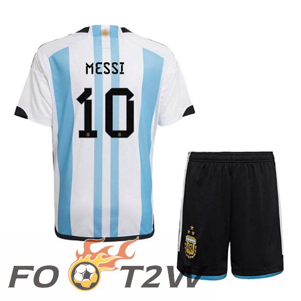 Maillot Foot Equipe De Argentine (MESSI 10) 3 Stars Enfant Domicile Bleu Blanc 2022/2023