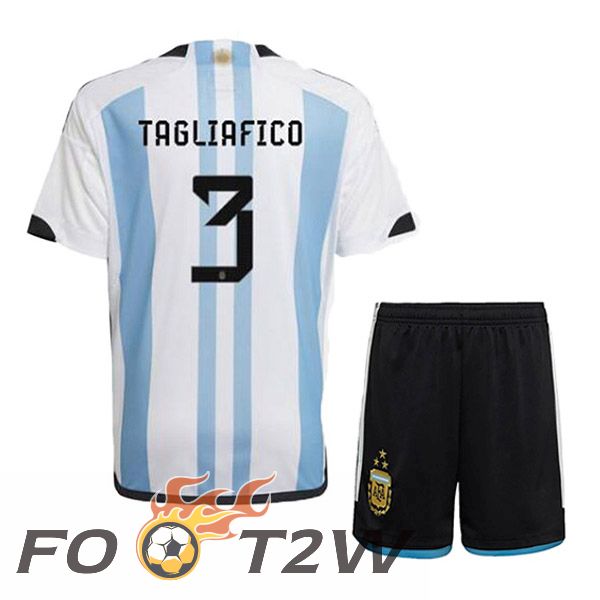 Maillot Foot Equipe De Argentine (TAGLIAFICO 3) 3 Stars Enfant Domicile Bleu Blanc 2022/2023